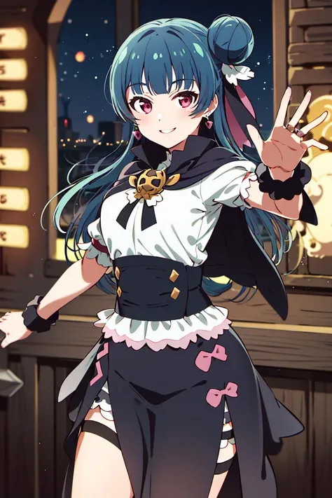 ((masterpiece,best quality)), absurdres,
<lora:Yohane_Genjitsu_no_Yohane:0.7>, Yohane_Genjitsu_no_Yohane, single side bun, black capelet,
solo, smiling, looking at viewer, cowboy shot,
magic shop, cinematic composition, dynamic pose,