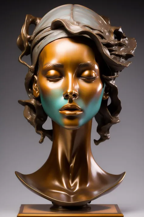 <lora:tx_20231009112824>,tx,solo,portrait,colored skin,gradient,gradient background,realistic,closed mouth,no pupils,1girl,looking at viewer,lips,blue skin,grey background,yellow eyes,bronze statue,