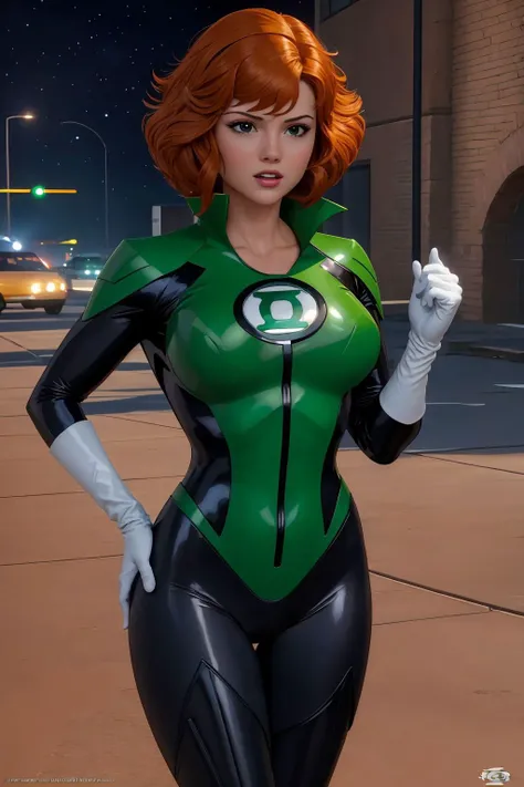 masterpiece, best quality, April O'Neil <lora:April O'Neil_v1:0.8>, green lantern costume <lora:Green Lantern Costume_v1:1>, white gloves