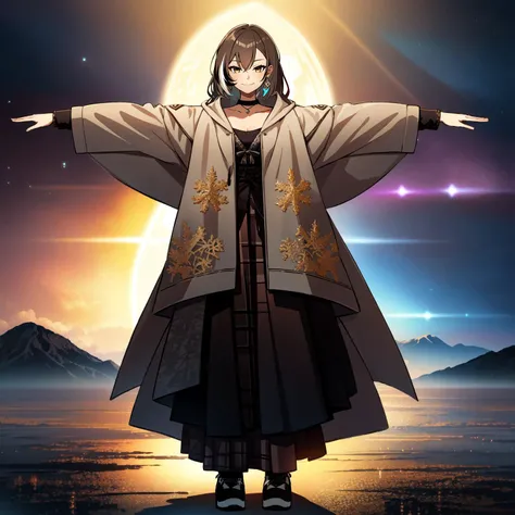 (masterpiece, best quality), intricate details,(fractal art:1.2),
<lyco:GoodHands-beta2:0.8>
1girl, <lora:nanashi_mumei_v1:0.8> bbmumei, long hair, multicolored hair, jewelry, earrings, shirt, hoodie, long sleeves, plaid, black choker, black skirt, long skirt,
<lora:TPose:0.8> TPose, outstretched arms, standing, smug, smirk, looking at viewer,
