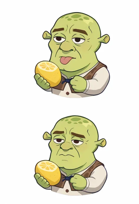 score_9, score_7_up BREAK handsomize, shrek, green skin,thourlemon, chibi, 2koma, multiple views, lemon slice,tongue out,holding fruit <lora:meme_thour_ponyXL:1.4> <lora:handsomize_x_pdxl_v1:0.8> <lora:Shrek_XLPD:0.8>