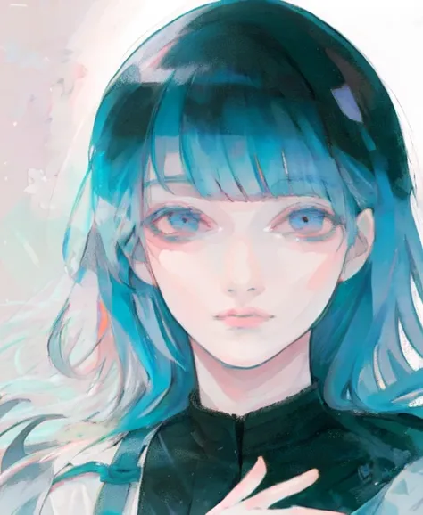 portrait, (abstract background), 1girl, in the style of <lora:sui_ishida-v2:0.65>, fine face, blunt bangs