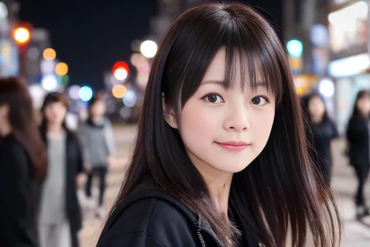 masterpiece,realistic, 4k, detailed, a close up of <lora:YK4M43D4:1> YK4M43D4 modeling in street of seul in the night, highly detailed face, f2.8,denoise, dof, elegant black clothes, blur background,