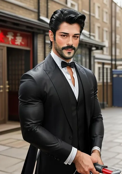 (raw portrait photo) of (cheerful:1.2) burak_ozcivit as (fish trimmer:1.3),of (standing:1.2),(slick back:1.2),(goatee:1.1)at (outside:1.2) Hutong architecture,(London, England:1.3),(skin details:1.2),(skin pores:1.2),Macro focal length,(Dark fantasy:1.2) ,<lora:burak_ozcivit-000008:0.8>,