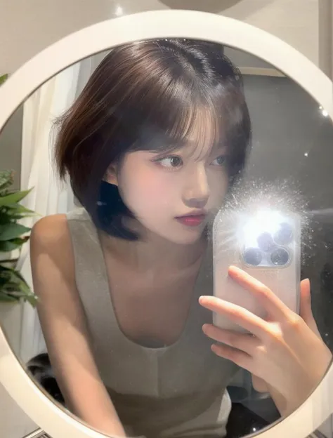 <lora:selfie in mirror_V1:0.8> <lora:selfie holding glowing phone_V1:0.8> (r/glowingphone:1.2) ,selfie in mirror, face close-up, (round mirror:1.3), (mirror with metal frame:1.2),Photo of an 18-year-old Japanese woman, woman's (hand is holding a phone), holding (glowing) phone,selfie, mirror, reflection, jewelry, face visible, (asian:1.2), solo, earrings, brown hair, looking at phone, short hair, parted lips, makeup, ring, indoors,(phone:1.25)
<lora:PornMaster-AmateurV6+sdsFILM_v5:0.4>, flash photography,<lora:flash photography photoV3:0.4>, <lora:pornmaster_dpo+braV7:0.3>, detailed hand and Detailed 5 fingers and Detailed 5 finger nails