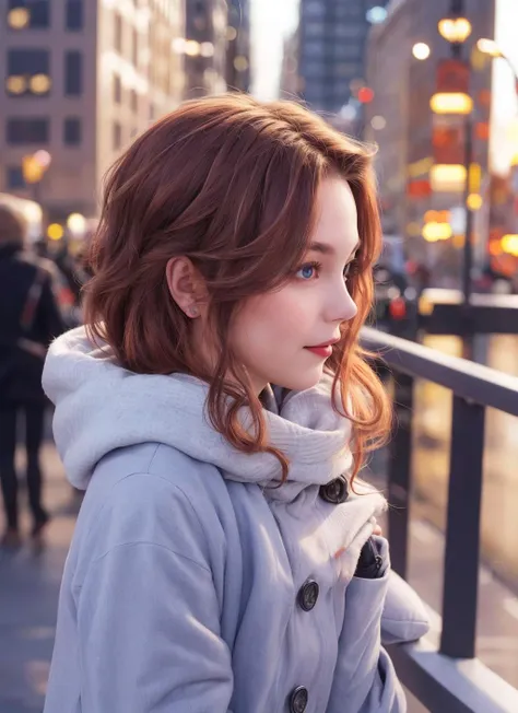 __hair color__, woman, city background, winter, professional, 4K, HD, UHD, 8K, high detail,European:1.8,Europe