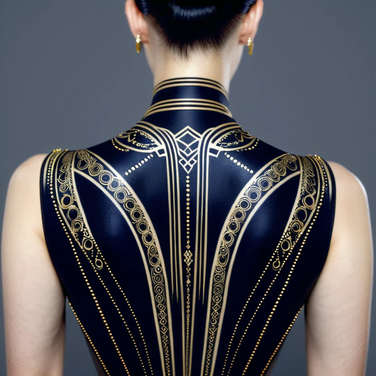 masterpiece,high resolution,
 ,<lora:art_deco-v4-xl-8:0.8>,
,art deco,artdeco_v4,3d,back,,tattoo,black and gold
