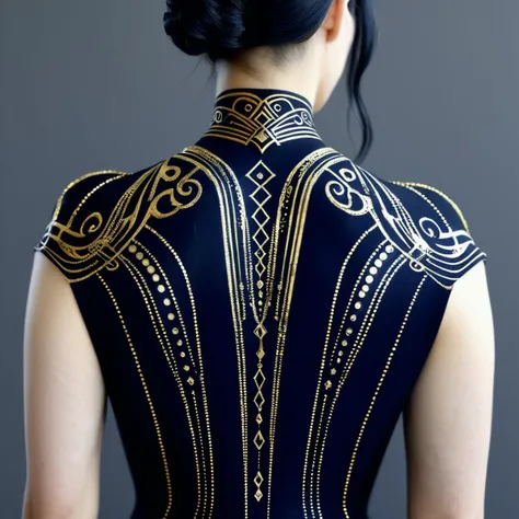 masterpiece,high resolution,
 ,<lora:art_deco-v4-xl-8:0.8>,
,art deco,artdeco_v4,3d,back,,tattoo,black and gold