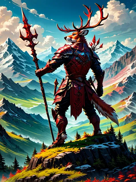 score_9,score_8_up,,score_7_up,,<lora:art_deco_pony:0.8>,
artdecostyle, weapon, 1boy, mountain, armor, solo, polearm, male focus, antlers, furry, sky, furry male, spear, outdoors, standing, cloud, holding, holding weapon, gloves