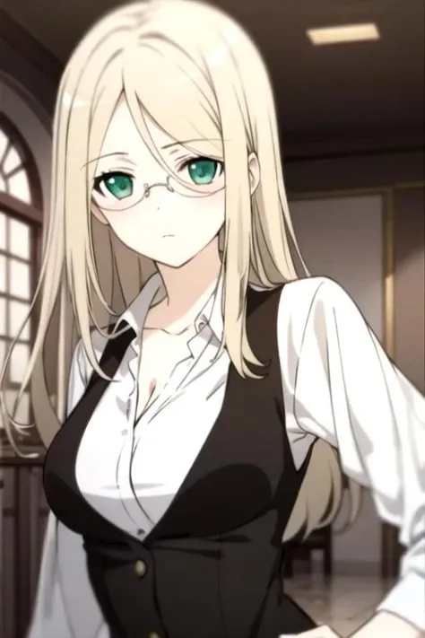 masterpiece, best quality, sketch, 1girl, solo, looking at viewer, upper body, , , , <lora:nobara_yukinokouji:0.74>, nobara_yukinokouji, blonde hair, green eyes, long hair, glasses, pants, , atompunk,