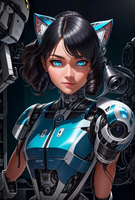 solo, best quality, 8k, a photo of a cybernetic child, with metallic arms, on his chest, a ray of blue color, a human eye, a robotic eye, going towards the forest --auto --s2