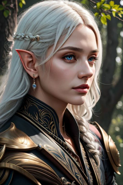 Portrait, (masterpiece, best quality, highres:1.2), (intricate and beautiful:1.2), (detailed light:1.2), (colorful, dynamic angle), A portrait of White haired male elf 1boy, male elf, archer