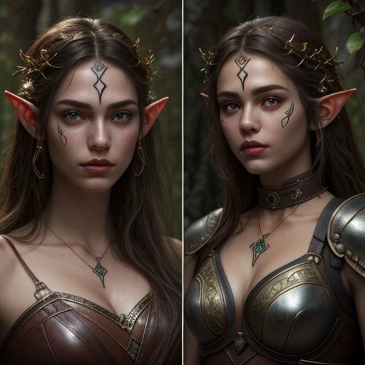 ((masterpiece, best quality, highres, realistic, best quality,)) Perfect Face, (detailed face). elf ears, ((masterpiece: 1.4, perfect face, best quality: 1.2)), ultra highly detailed, detailed eyes, delicate hair details, <lora:GoodHands-vanilla:0.6> <lora:add-detail-xl:0.8>, leather armor, embosed, Toned male, ((masterpiece: 1.4, perfect face, best quality: 1.2)), ultra highly detailed, detailed eyes, delicate hair details, devilish, intricate details, belt accessories, leather hip belt with pouch on right side of hip, leather gloves, saturated dark tones, fantasy aesthetic,(flat saturated colors), fine details, intense,(lineart:1.33), charactersheet, reference sheet, multiple views, elf ears, tribal tattoos on arms, ornate Bow, Black Longbow held by the handle in the right hand, rune symbols, necklace, no facial jewelry, Firing black bow & arrow