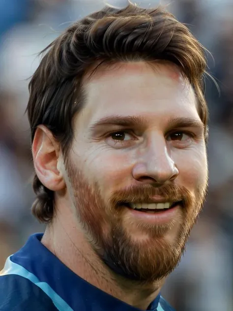 gquality, <lora:leo-10:1> leo, solo, shirt, simple background, 1boy, smile, male focus, looking to the side, open mouth, facial hair, beard, portrait, realistic, mustache, blue shirt
