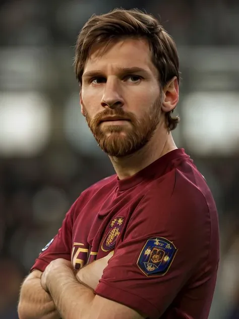 gquality, <lora:leo-10:1> leo, solo, shirt, simple background, 1boy, closed mouth, male focus, facial hair, beard, portrait, realistic, red shirt, stubble