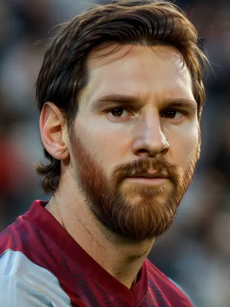 gquality, <lora:leo-10:1> leo, solo, shirt, simple background, 1boy, closed mouth, male focus, facial hair, beard, portrait, realistic, red shirt, stubble