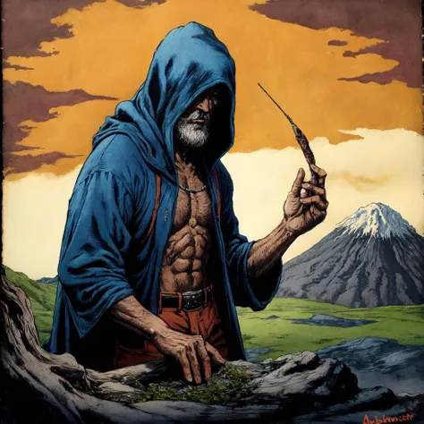 wizard casting a spell on a volcano, absuredres, masterpiece, best quality, arikroper art <lyco:arikroper.safetensors:1>, highly detailed <lora:add_detail:0.5>, <lora:LowRA:0.25>