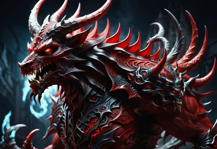hyper detailed masterpiece, dynamic, awesome quality, DTStyle banshee, large menacing demon, horned demonic appearance, red and dark colored leathery skin, formidable powers, lord of terror, powerful, malevolent, amusing,passionate,freezing,experimental,technology-driven , <lora:DTStyle:1>