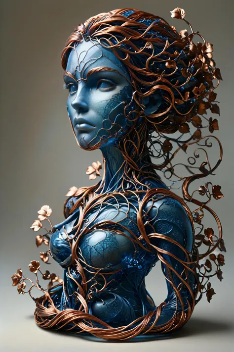 ral-copperwire statue of a woman by Aaron Horkey made from fractal vines, fractalvines <lora:Fractal_Vines:1> <lora:ral-copperwire:0.7> <lora:ral-blueresin:1> ral-blueresin, <lora:EnvyBetterHiresFixXL01:1>, masterpiece, best quality, ultra high res, (photorealistic, realistic:1.2), deep shadow, raw photo, film grain, Fujifilm XT3, 8k uhd, dslr