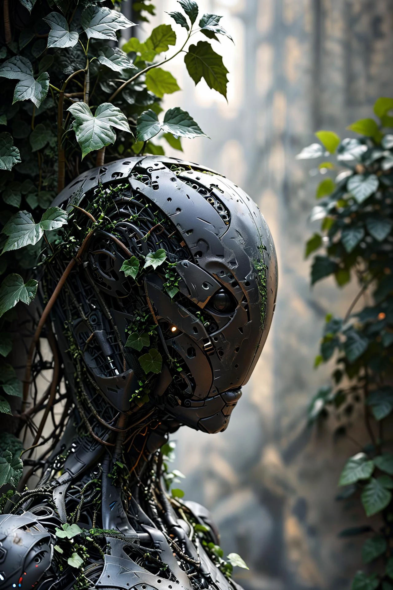 noface cyborg made from fractal vines, concret wall, ivy, plantts<lora:Faceless_Cyborgs-000014:0.8> <lora:Fractal_Vines:1> ziprealism SK_CINEMATIC, masterpiece, best quality, ultra high res, (photorealistic, realistic:1.2), deep shadow, raw photo, film grain, Fujifilm XT3, 8k uhd, dslr, <lora:EnvyBetterHiresFixXL01:1>