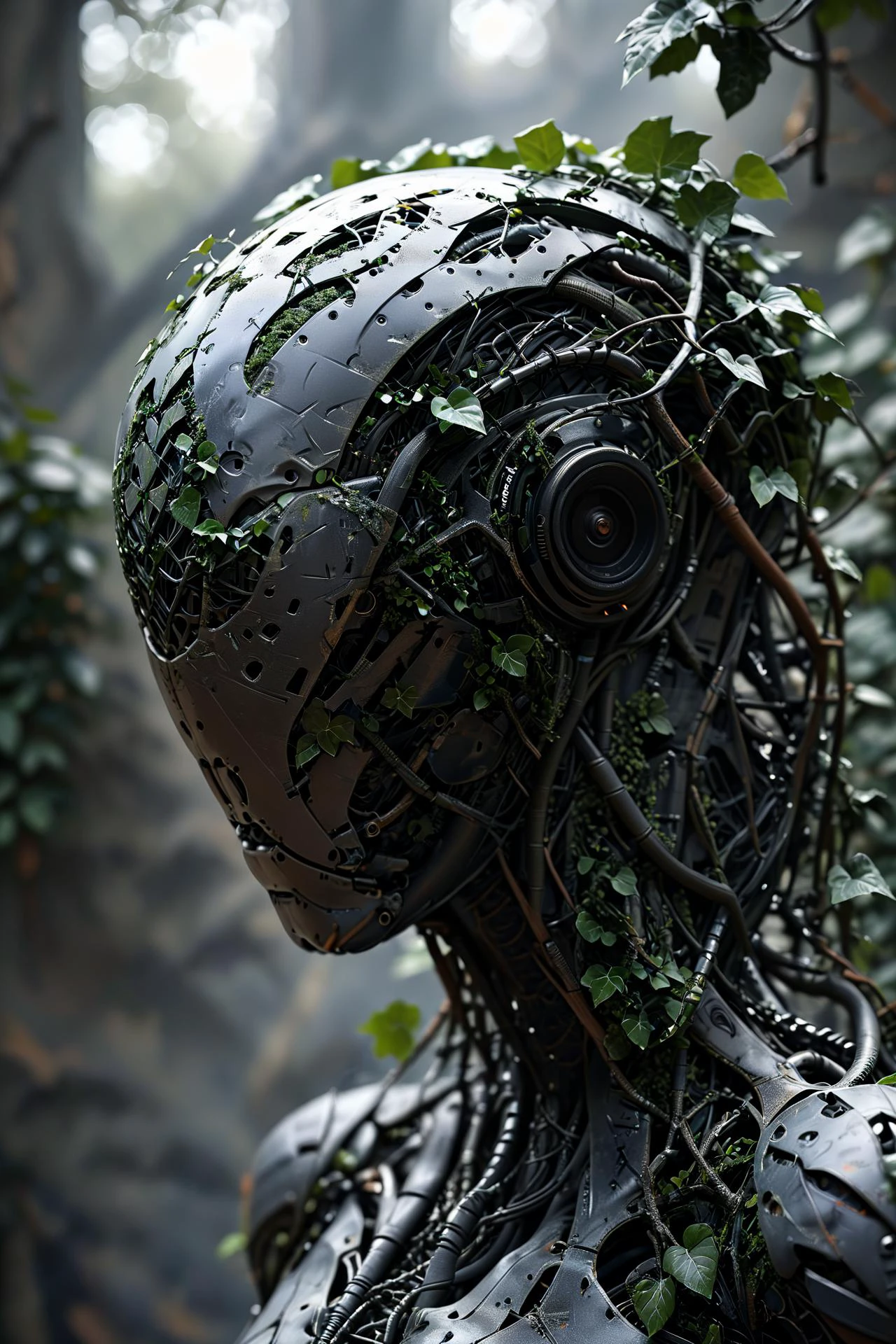 noface cyborg made from fractal vines, concret wall, ivy, plantts<lora:Faceless_Cyborgs-000014:0.8> <lora:Fractal_Vines:1> ziprealism SK_CINEMATIC, masterpiece, best quality, ultra high res, (photorealistic, realistic:1.2), deep shadow, raw photo, film grain, Fujifilm XT3, 8k uhd, dslr, <lora:EnvyBetterHiresFixXL01:1>