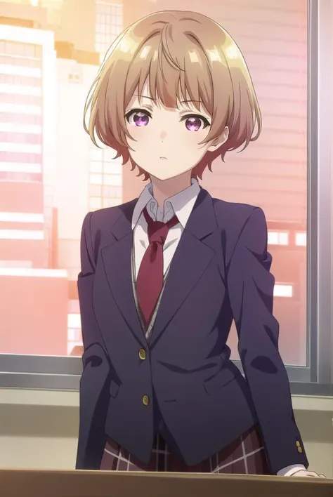 hanabinatsubayashi, <lora:hanabi natsubayashi s1-lora-nochekaiser:1>,
hanabi natsubayashi, short hair, brown hair, (pink eyes:1.2),
BREAK skirt, shirt, long sleeves, school uniform, jacket, white shirt, pleated skirt, necktie, collared shirt, plaid, plaid skirt, blazer, red necktie,
BREAK indoors, classroom,
BREAK looking at viewer,
BREAK <lyco:GoodHands-beta2:1>, (masterpiece:1.2), best quality, high resolution, unity 8k wallpaper, (illustration:0.8), (beautiful detailed eyes:1.6), extremely detailed face, perfect lighting, extremely detailed CG, (perfect hands, perfect anatomy),