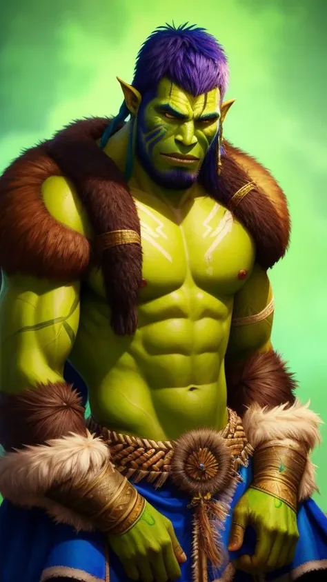 male orc shaman, realistic, green skin