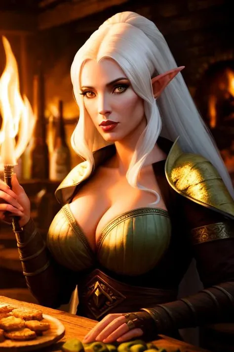 a female elf warlock in a tavern