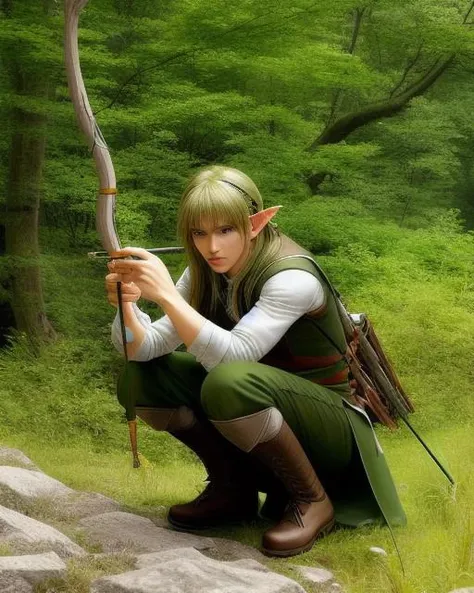 elf ranger, male, crouching