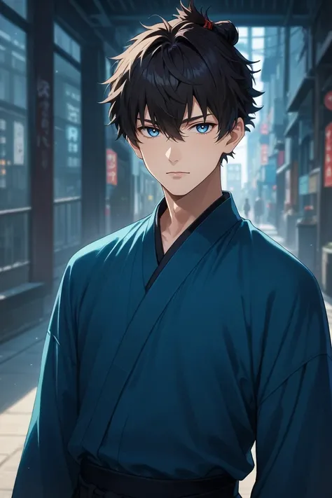 score_9, score_8_up, score_7_up, source_anime, rating_safe, intricate details, (photorealistic:0.6), , depth of field, 1boy, solo, male focus, <lora:miyamoto_iori_pony:0.82>, miyamoto_iori, black hair, blue eyes, short hair, bangs, hair between eyes, topknot, , , , <lora:sdxl_lightning_8step_lora:1>