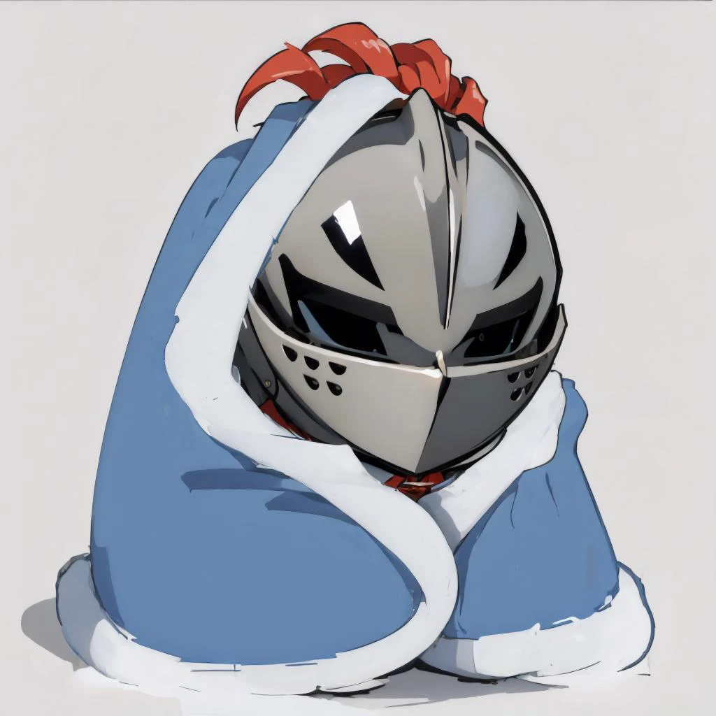 masterpiece, best quality, <lora:kardia-oc-richy-v1:1> kardiaofrhodes, helmet, plume, covered face <lora:cozyblanket-nvwls-v1:1.2> cozyblanket, chibi, simple background