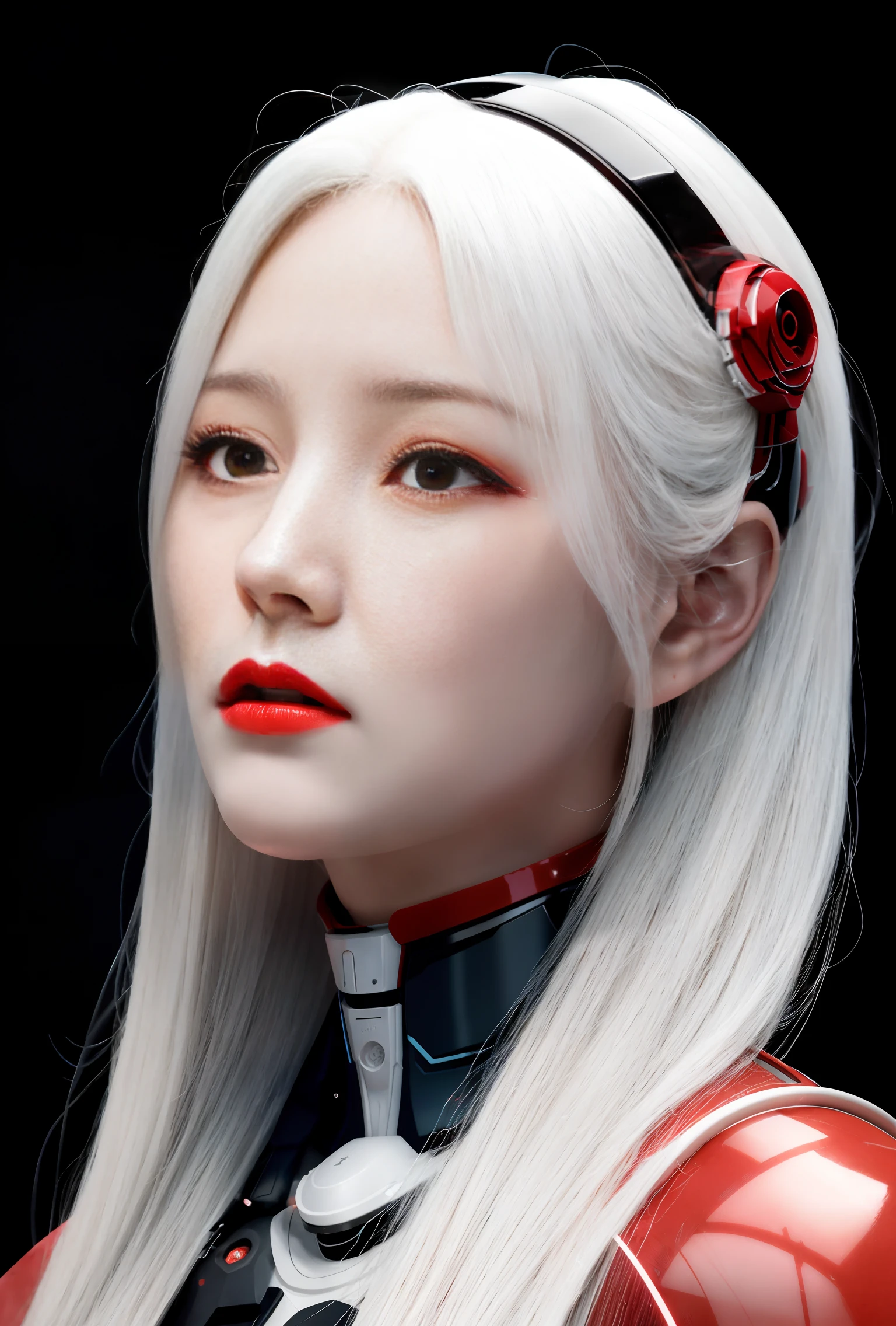 complex 3d render ultra detailed of a beautiful porcelain profile woman android face, cyborg, robotic parts, 150 mm, beautiful studio soft light, rim light, vibrant details, luxurious cyberpunk, lace, hyperrealistic, anatomical, facial muscles, cable electric wires, microchip, elegant, beautiful background, octane render, H. R. Giger style, 8k, best quality, masterpiece, illustration, an extremely delicate and beautiful, extremely detailed,black and red,1girl,long (white hair),masterpiece, best quality, mechanization,(samurai),by famous artist,microprofile,Mechanical bone with Mechanical wings (highly detailed), ultra-detailed, high resolution, extremely detailed CG, unity 8k wallpaper, caustics, textile shading, super detailed skin, perfect anatomy,detailed,KPOP,IDOL,
<lora:fromis9Jiheon_fromis9Jiheon2023128DB:1> <lora:koreanDollLikeness_v15:0.3>