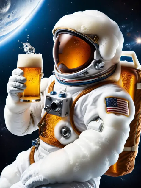 An astronaut floating in space, sipping a cold ral-beer from a helmet-shaped beer glass. ral-beer <lora:ral-beer-sdxl:1> <lora:EnvyBetterHiresFixXL01:0:hr=1>