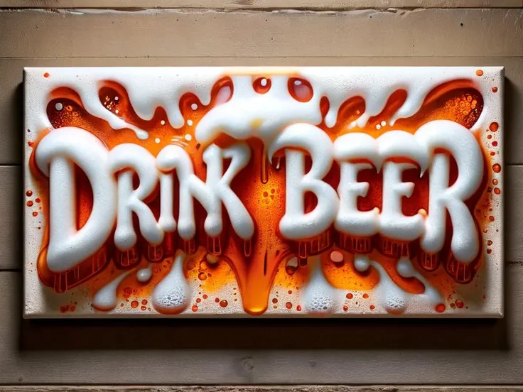 "DRINK BEER" text logo <lora:Harrlogos_v2.0:0.85> orange, red, graffiti bombing, thick lines, art on canvas, dripping, ral-beer 3d extruded style <lora:ral-beer-sdxl:1> gallery background with dim light