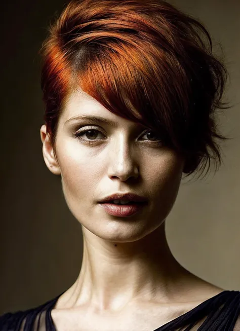portrait of sks woman by Flora Borsi, style by Flora Borsi, bold, bright colours, orange Mohawk haircut, ((Flora Borsi)), <lora:locon_gemma_v1_from_v1_64_32:1.25>