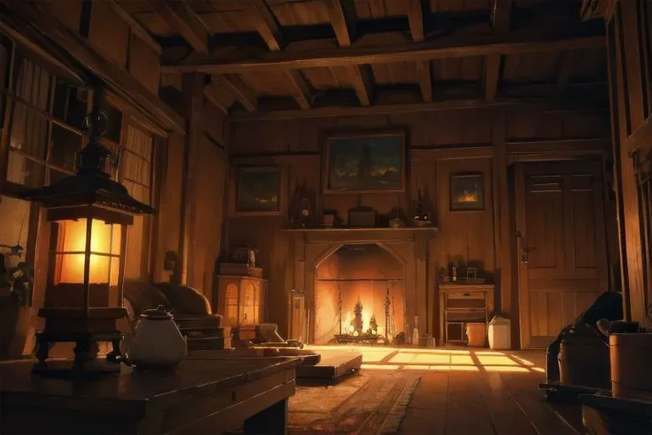 secret house, fire torches, clocks, cinematic, composition, studio ghibli anime, (8K resolution:1.3), (best quality:1.3), (masterpiece:1.3)