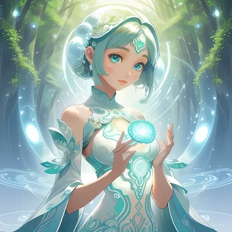 (Harmonious blend of nature and technology),
(Exuding an aura of wisdom and serenity),
(Synthesis of intricate organic patterns and futuristic elements),
(Seamlessly merging the past and the future) ,
(Eyes hold the universe's secrets) ,
(Radiates a sense of profound understanding and connection)