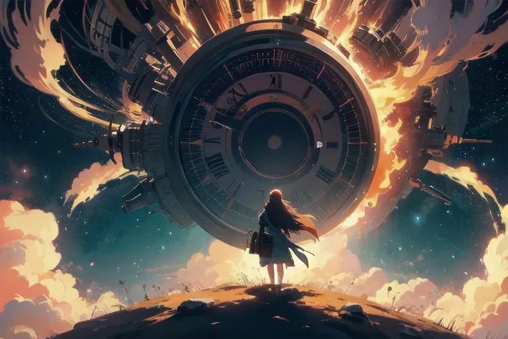 time travel machine, clocks, cinematic, composition, studio ghibli anime, (8K resolution:1.3), (best quality:1.3), (masterpiece:1.3)