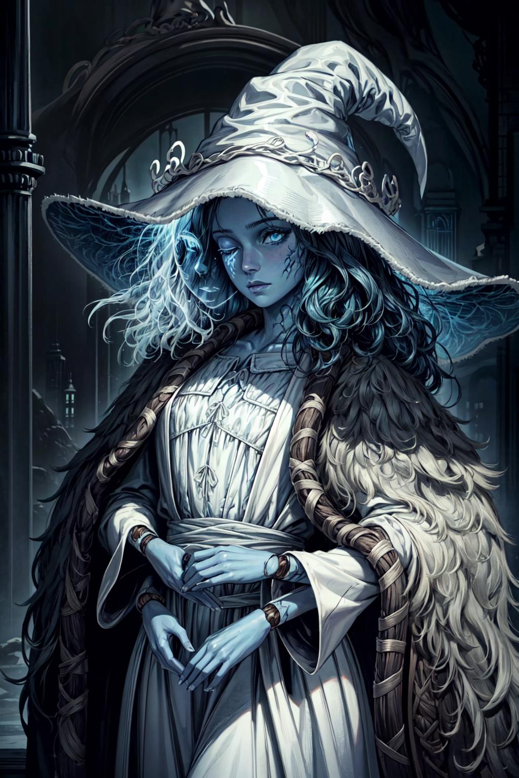 A woman in a white dress and a large hat - SeaArt AI