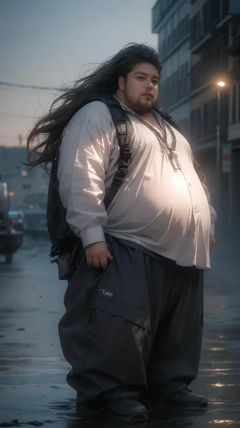 Realistic,masterpiece,best quality,cinematic lighting,natural shadow,highest detail,professional photography,detailed background,depth of field,insane details,intricate,aesthetic,detailed face,subsurface scattering,realistic hair,realistic eyes,Crane Shot,
1man,solo,photo of a fat man,full body,Wavy hair,Gunmetal gray hair,
<lora:techwear:0.8>,techwear,
<lora:Neobro2:0.8>,
<lora:add_detail:0.5>,<lora:æ³å
:0.5>,
<lora:weight_slider_v2:2>,<lora:muscle_slider_v1:-1>,<lora:r1ge - AnimeRage:0.5>,r1ge,