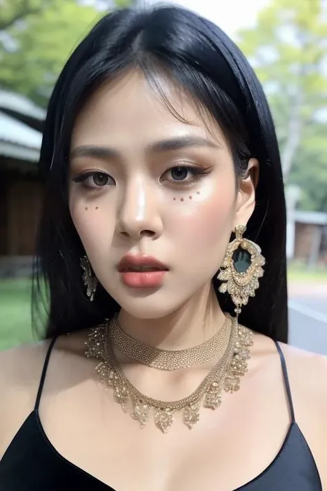 <lora:BibiV1-10:1>,BIBI,1girl, solo, skinny, black hair, looking at viewer, dress, jewelry, gradient hair, outdoors, hyper realistic, lifelike texture, RAW, (best quality, masterpiece:1.2), (intricate details:1.3), (photo-realistic:1.3), ultra detailed, realistic skin texture, extremely detailed,(full body shot:1.5),