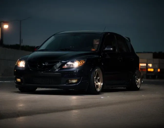 highly detailed image 35mm, regal raw image, slammed stanced lowered, harsh flash instapic fujifilm
mzr mazdaspeed3 black paint, chrome dish bbs <lora:3Mazdaspeed3:0.85>
beautiful black hatchback cruising on an empty highway at night
<lora:epi_noiseoffset2:0.5> <lora:FilmVelvia2:0.4> <lora:add_detail:0.5>