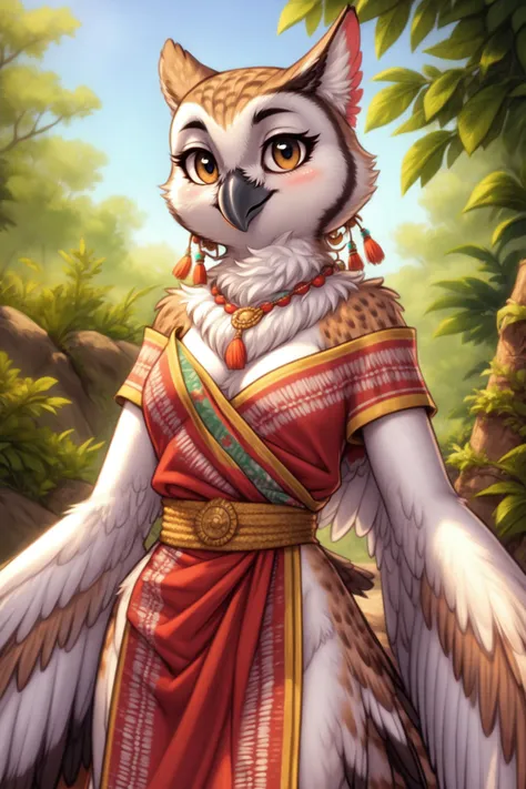 <lora:[Det] Detail Tweaker (58390):0.3>, <lora:[Det] Hair Detailer (81328):0.2>, owl, avian, anthro, furry, female, feminine, fur, detailed fur
<lora:[CharF] Species - Anthro Birds (9620):0.6> Anthro, Bird, winged-arms, wings, beak
masterpiece, best quality, digital art, (realistic:0.3), cartoon, detailed lines, high resolution, visually stunning
(detailed lighting, depth of field:0.9), detailed color, vivid color
<lora:[FixLyc] EnvyBetterHands (47085):1>, perfect hands, detailed hands
(beautiful, cute, fluffy:1.2), detailed body, perfect breasts, 1girl, solo, smile
<lora:[Det] Labiaplasty (Innie Pussy Adjuster) (112299):0.8>, vagina
outdoors, nature, tribal accessories, tribal clothes