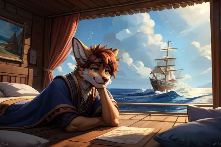 (((Barefoot furry character, full body, cinematic setting, male)))
Masquerading as a man with a reason.
My charade is the event of the season
and if I claim to be a wise man, well
it surely means that I don't know.
On a stormy sea of moving emotion
tossed about I'm like a ship on the ocean.
I set a course for winds of fortune,
but I hear the voices say:
(Carry on my wayward son.)
(There'll be peace when you are done.)
(Lay your weary head to rest.)
(Don't you cry no more.)
BREAK, detailed background, 8K, (masterpiece:1.5), intricate details, highly detailed, extreme detail, octane render, fine art, best quality, highres, (detailed face:1.5), ((full_body)), UHD, (((perfect hands)))