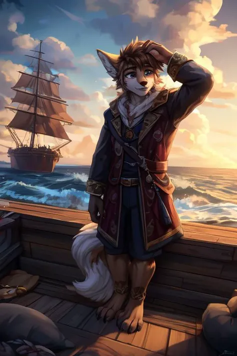 (((Barefoot furry character, full body, cinematic setting, male)))
Masquerading as a man with a reason.
My charade is the event of the season
and if I claim to be a wise man, well
it surely means that I don't know.
On a stormy sea of moving emotion
tossed about I'm like a ship on the ocean.
I set a course for winds of fortune,
but I hear the voices say:
(Carry on my wayward son.)
(There'll be peace when you are done.)
(Lay your weary head to rest.)
(Don't you cry no more.)
BREAK, detailed background, 8K, (masterpiece:1.5), intricate details, highly detailed, extreme detail, octane render, fine art, best quality, highres, (detailed face:1.5), ((full_body)), UHD, (((perfect hands)))