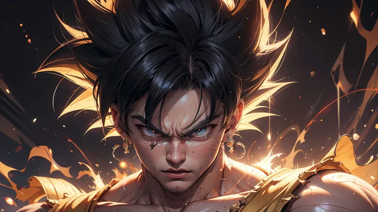 1boy, (male focus:1.1), (detailed muscular fit perfect body:1.2), (detailed beautiful angry songoku face), (detailed perfect hands), (detailed energy white piercing eyes:1.3), (detailed highlight golden spiked hair), SAIYA, super Saiyan, Aura explosion of yellow energy crackling with electricity , detailed devastation background, subsurface scattering, heavy shadow, (high quality:1.4), (intricate, high detail:1.2), professional photography, HDR, High Dynamic Range, realistic, ultra realistic, photorealistic, high resolution, rule of thirds, film photography, DSLR, (fcDetailPortrait:0.75), (looking at viewer:1.4) <lora:supersaiyan:0.8>