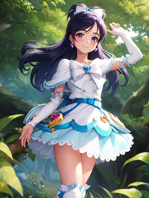 masterpiece, best quality, full_body, looking_at_viewer, cowboy_shot,
1girl, <lora:locon_cure_white_1-000025:0.95>, cure white, white miniskirt, capelet, bowtie, heart brooch, arm warmers, white boots,
smile,