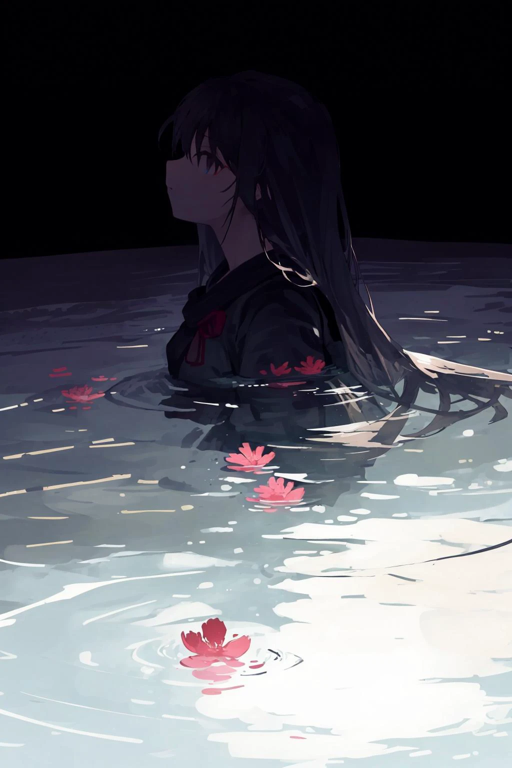masterpiece, best quality, potg style, 1girl, red flower, water, silhouette, <lora:potg_2.0-000018:0.8> <lora:silhouette-000012:0.3>