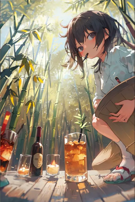 masterpiece, best quality, potg style, 1girl, drinking glass, bamboo, from below, <lora:potg_2.0-000018:0.8> <lora:bar1:0.3>