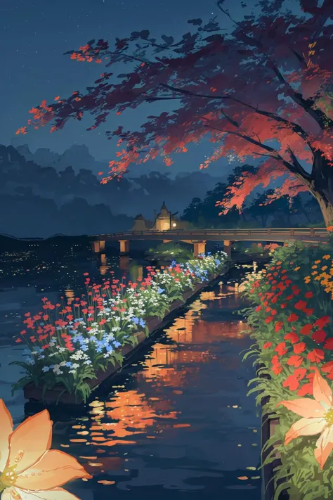 masterpiece, best quality, potg style, scenery, water,  night, (flower:1.3)  <lora:potg_2.0-000018:0.9>